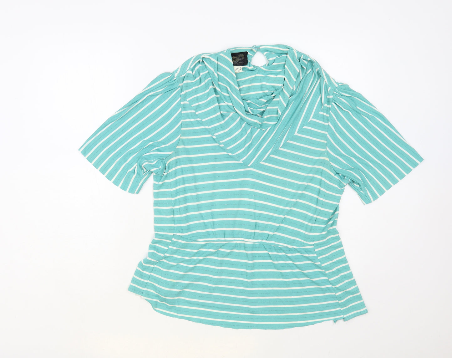 Ego Womens Green Striped Viscose Basic Blouse Size 10 Cowl Neck
