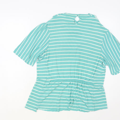 Ego Womens Green Striped Viscose Basic Blouse Size 10 Cowl Neck