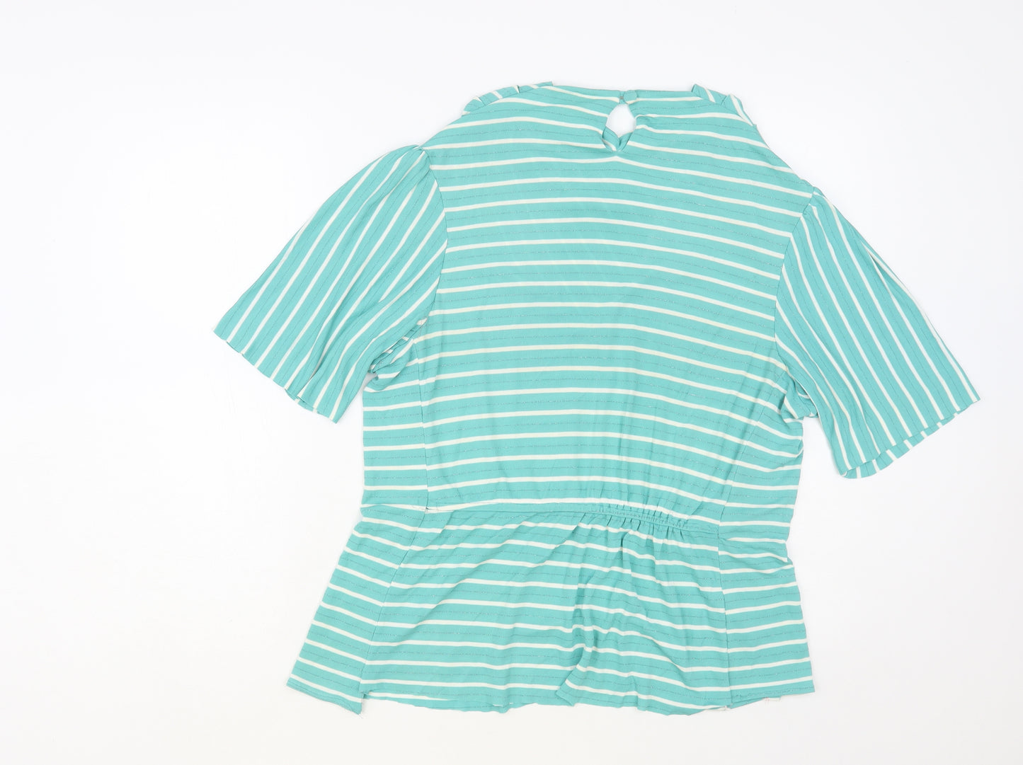 Ego Womens Green Striped Viscose Basic Blouse Size 10 Cowl Neck