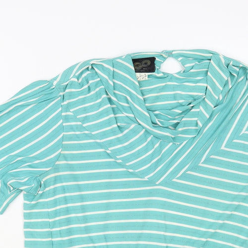 Ego Womens Green Striped Viscose Basic Blouse Size 10 Cowl Neck