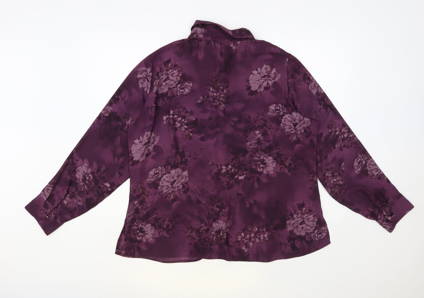 Marks and Spencer Womens Purple Floral Polyester Basic Button-Up Size 18 Collared