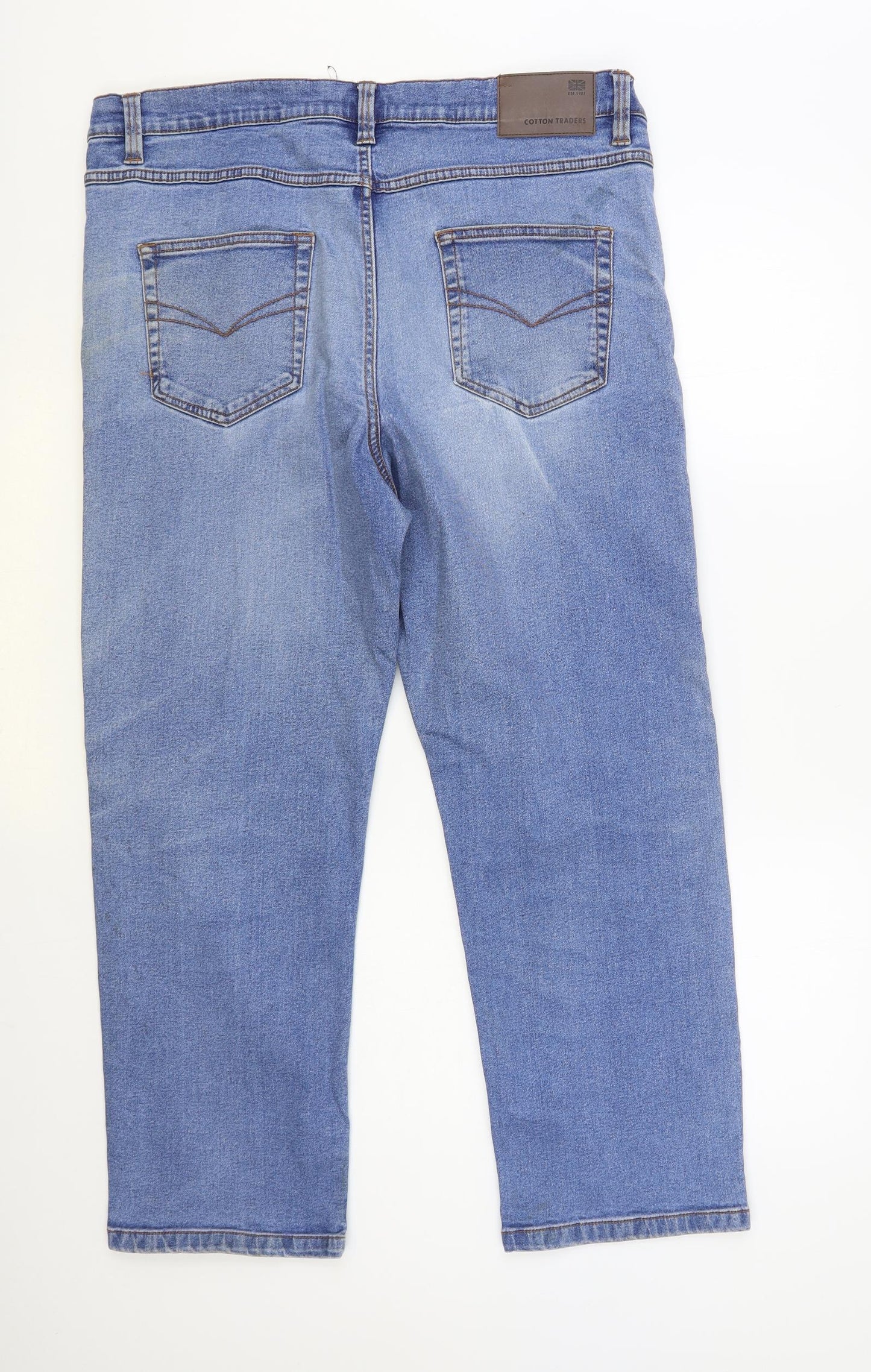 Cotton Traders Mens Blue Cotton Straight Jeans Size 38 in L28 in Regular Button