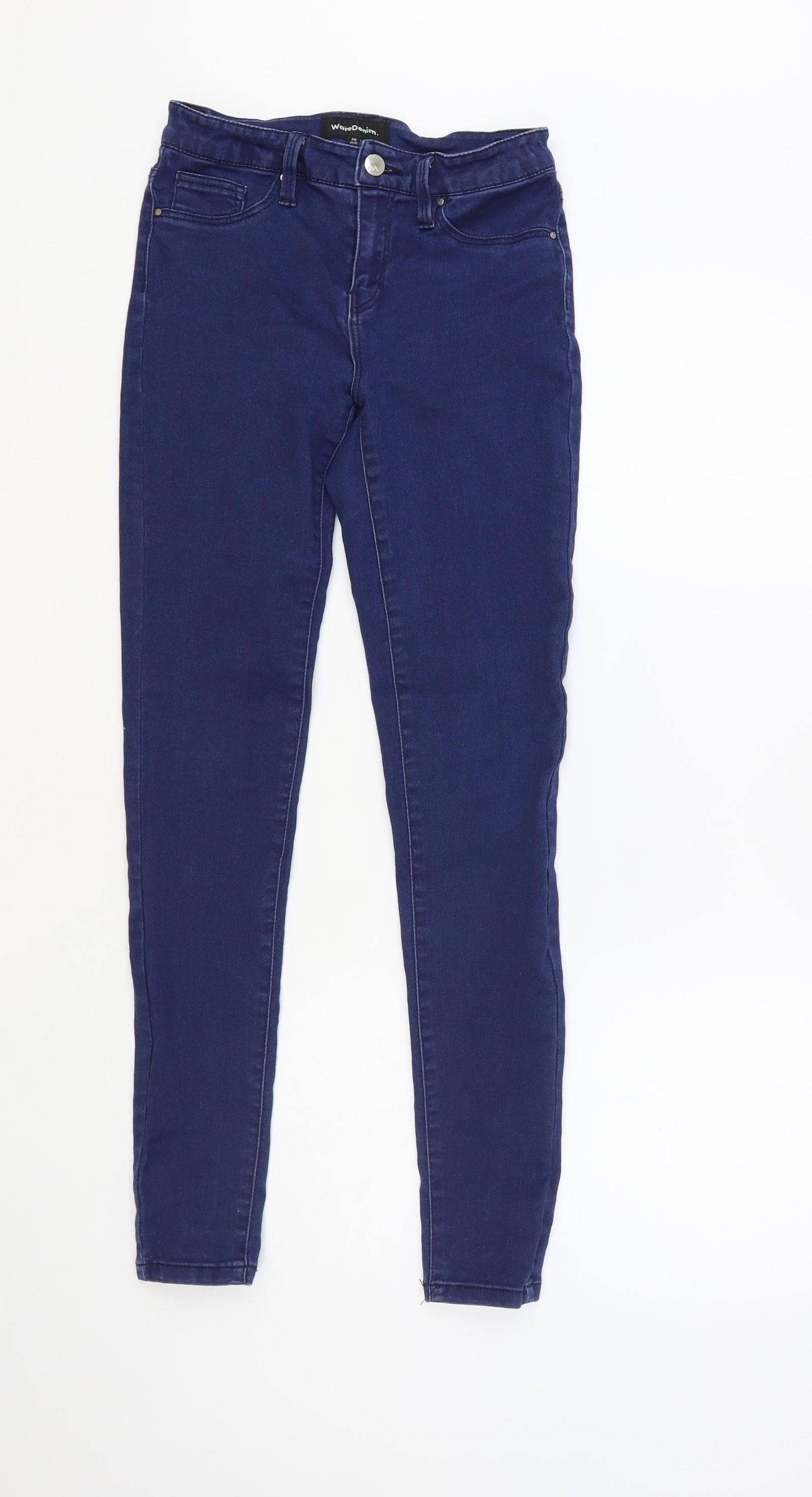 Warehouse Womens Blue Cotton Skinny Jeans Size 10 L28 in Regular Button