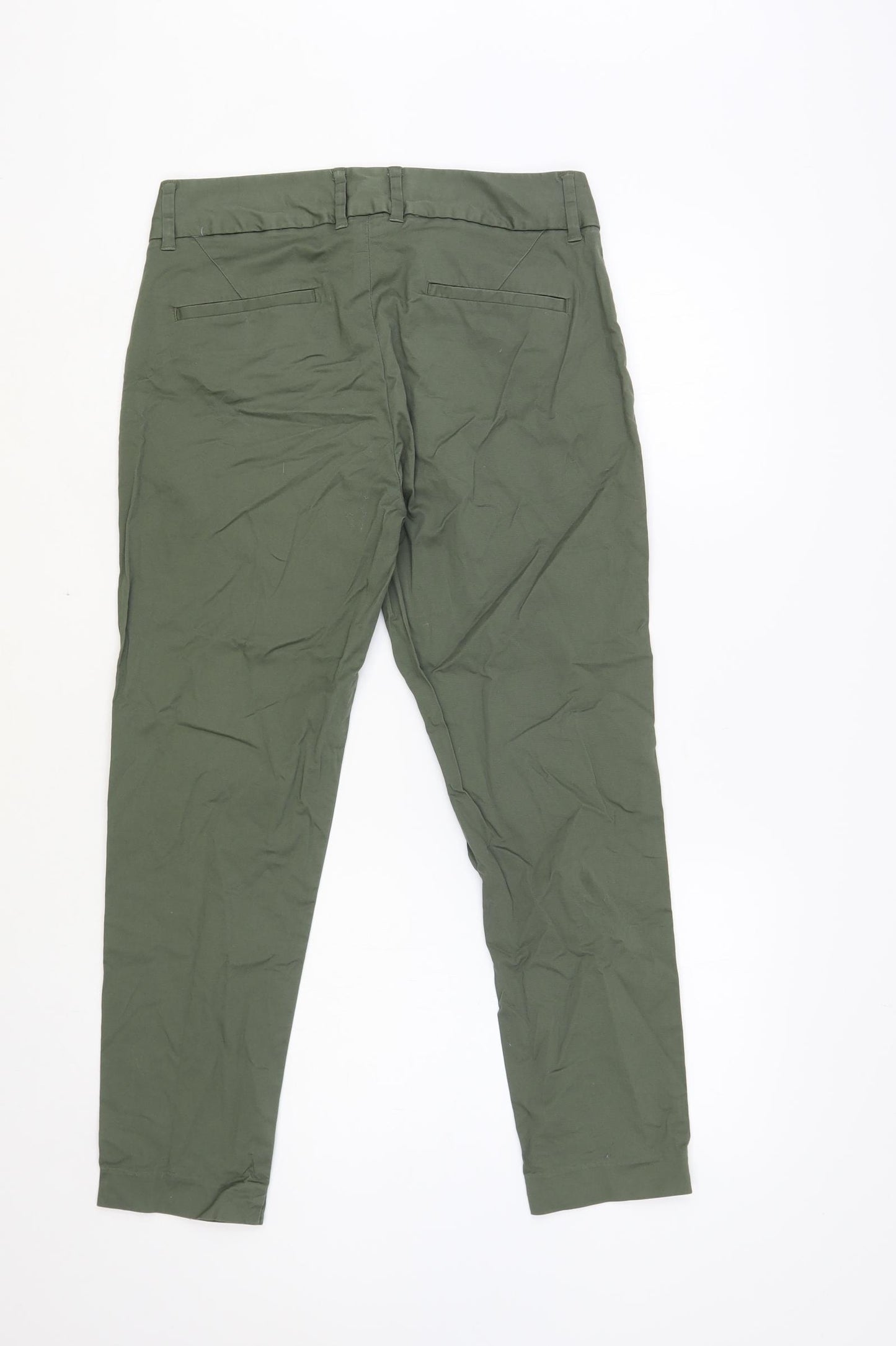 Jack Wills Womens Green Cotton Cropped Trousers Size 10 L25 in Regular Hook & Loop