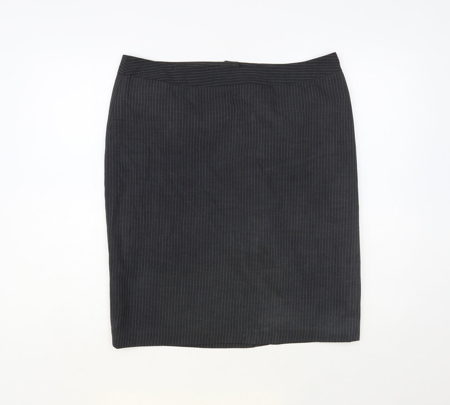 George Womens Grey Striped Polyester Straight & Pencil Skirt Size 14 Button