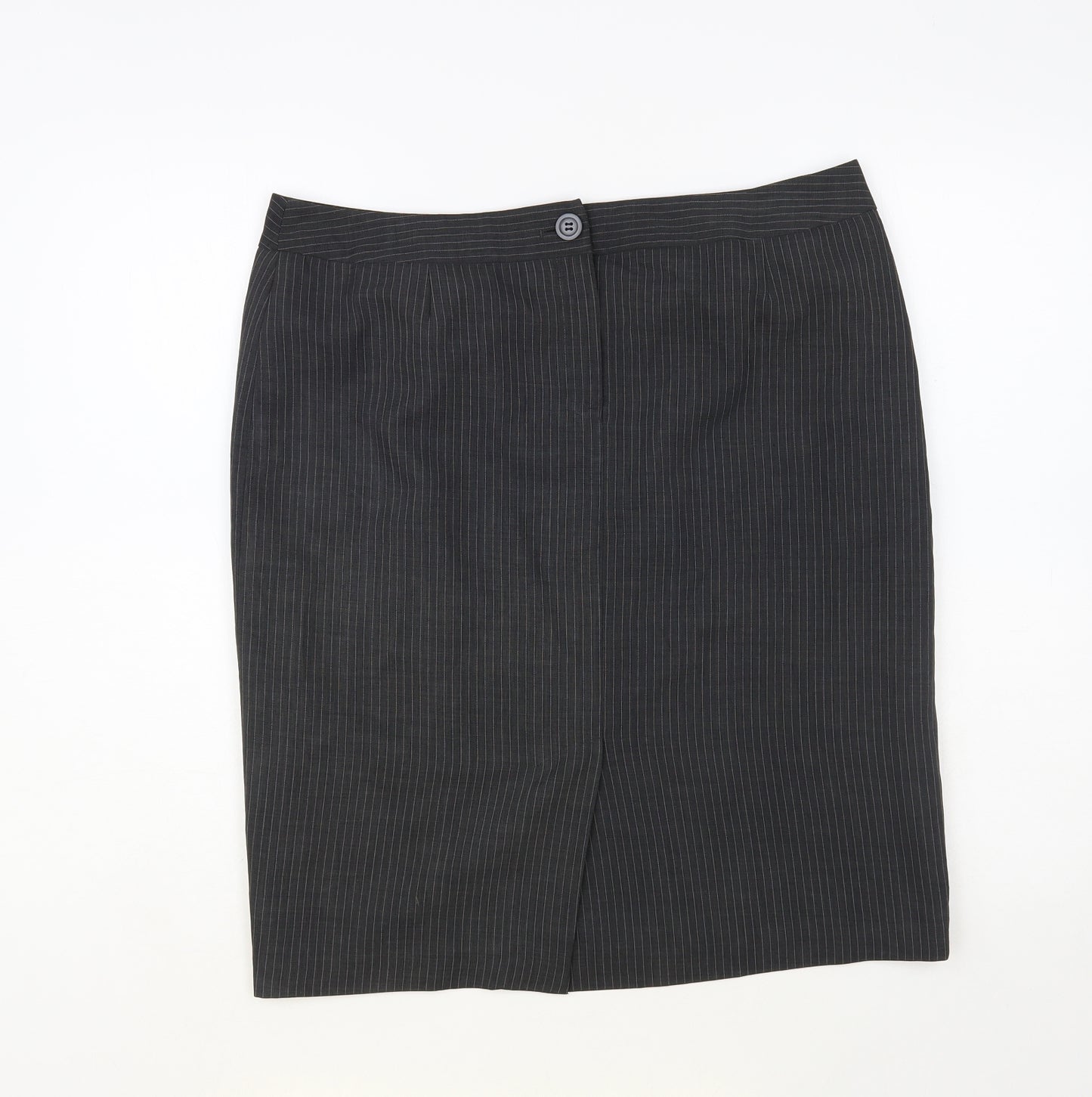 George Womens Grey Striped Polyester Straight & Pencil Skirt Size 14 Button