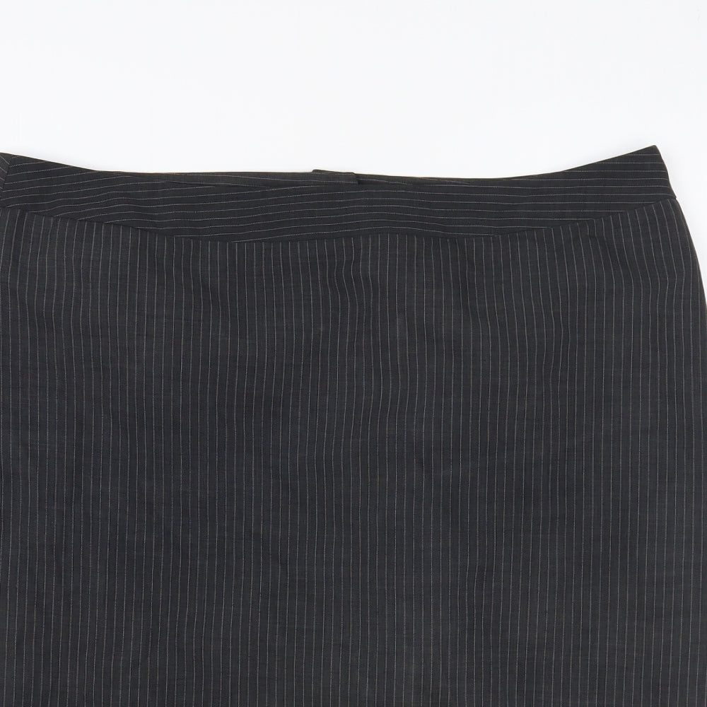 George Womens Grey Striped Polyester Straight & Pencil Skirt Size 14 Button