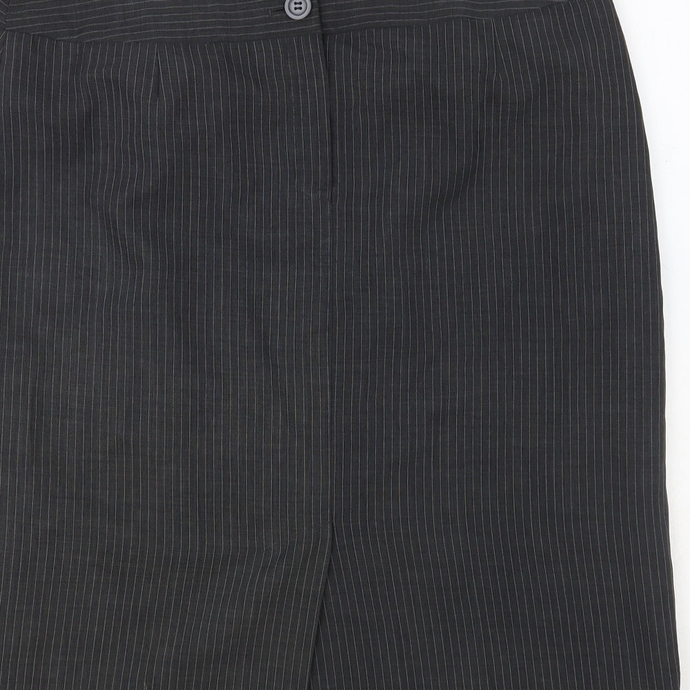 George Womens Grey Striped Polyester Straight & Pencil Skirt Size 14 Button