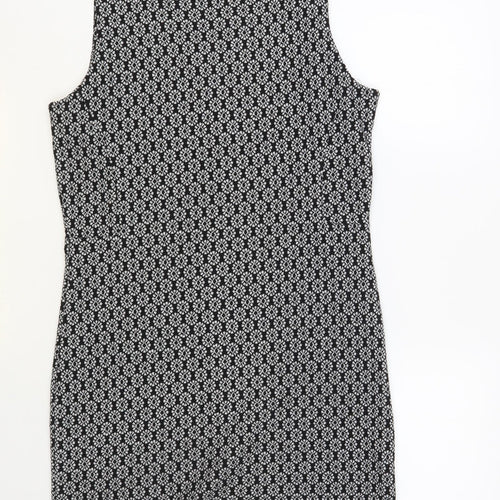TU Womens Black Geometric Polyester Pencil Dress Size 14 V-Neck Pullover