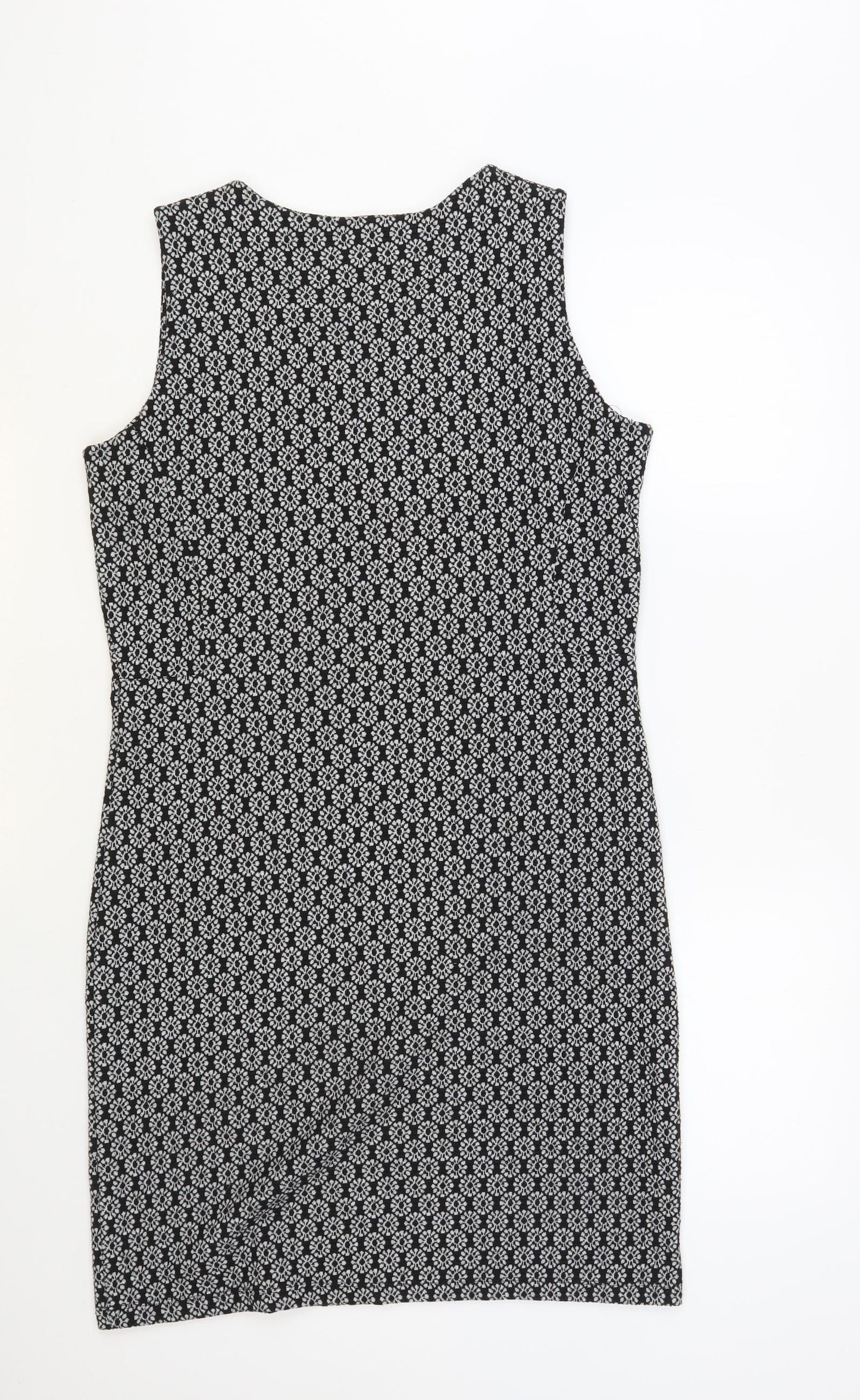 TU Womens Black Geometric Polyester Pencil Dress Size 14 V-Neck Pullover
