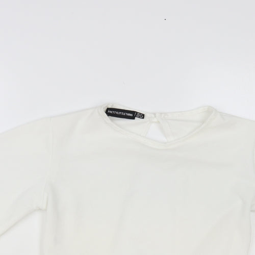 PRETTYLITTLETHING Womens White Polyester Cropped Blouse Size 12 Round Neck - Open Back