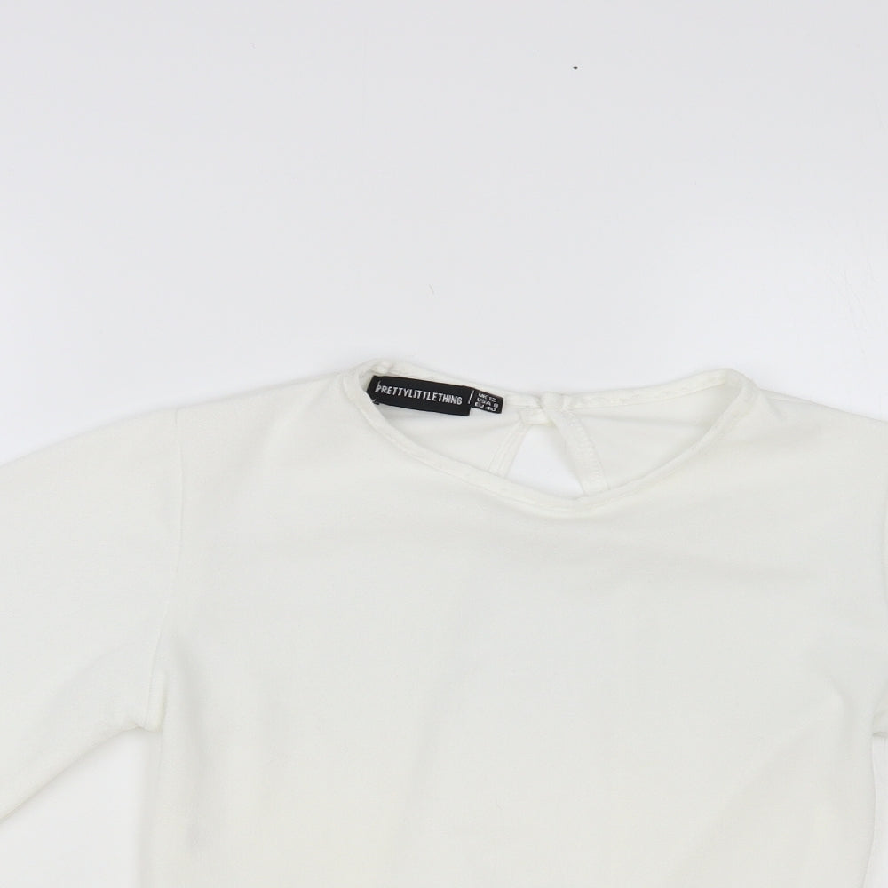PRETTYLITTLETHING Womens White Polyester Cropped Blouse Size 12 Round Neck - Open Back