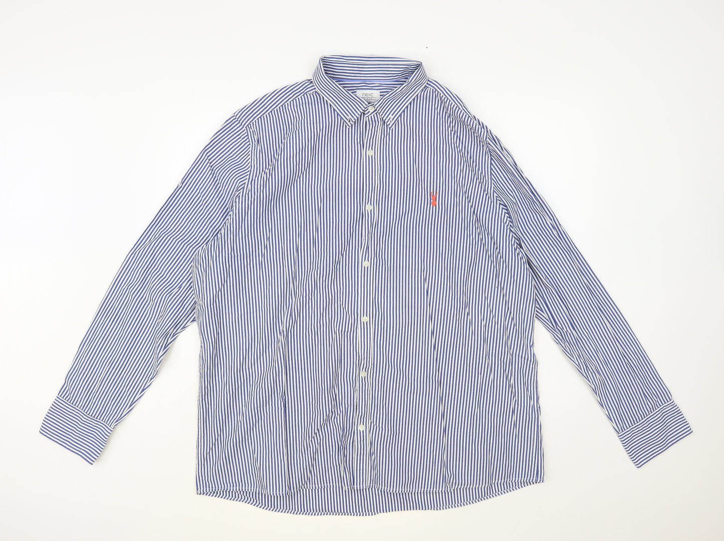 NEXT Mens Blue Striped Cotton Button-Up Size 2XL Collared Button