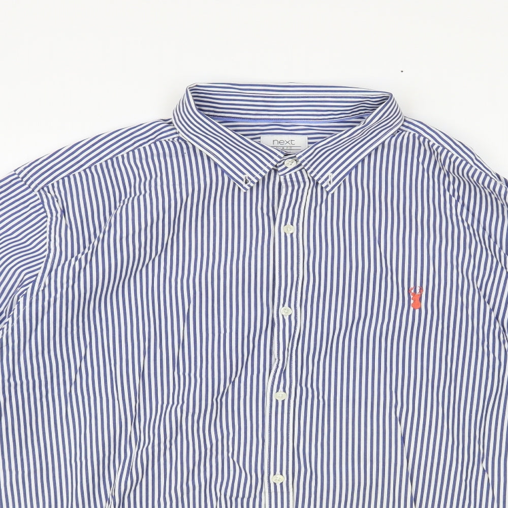 NEXT Mens Blue Striped Cotton Button-Up Size 2XL Collared Button