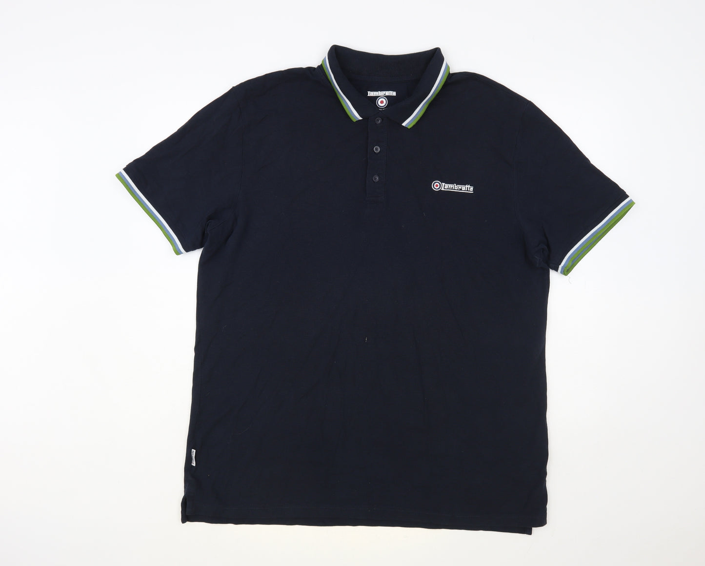 Lambretta Mens Blue Cotton Polo Size 2XL Collared Button