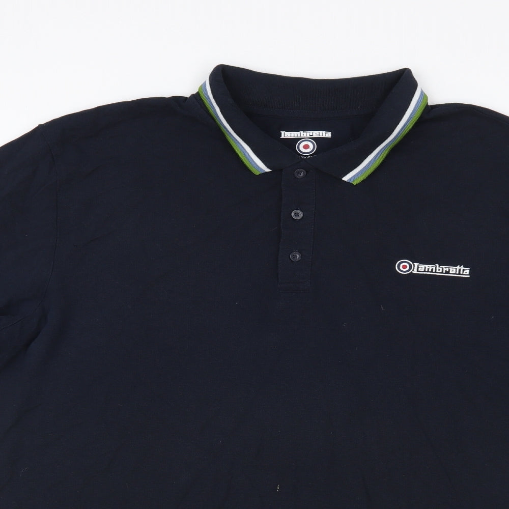 Lambretta Mens Blue Cotton Polo Size 2XL Collared Button