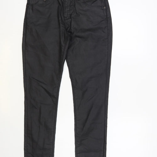 Jack Wills Womens Black Cotton Trousers Size 29 in L32 in Regular Button - Coated