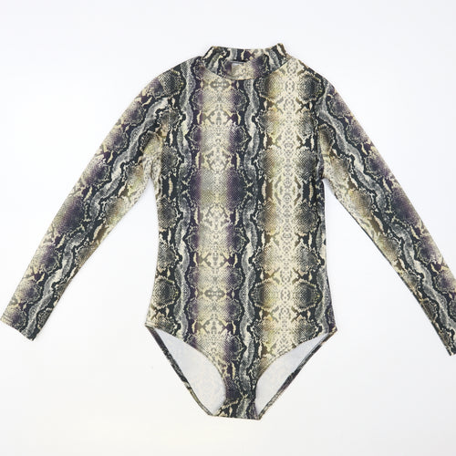 Quiz Womens Multicoloured Animal Print Polyester Bodysuit One-Piece Size 10 Snap - Snakeskin