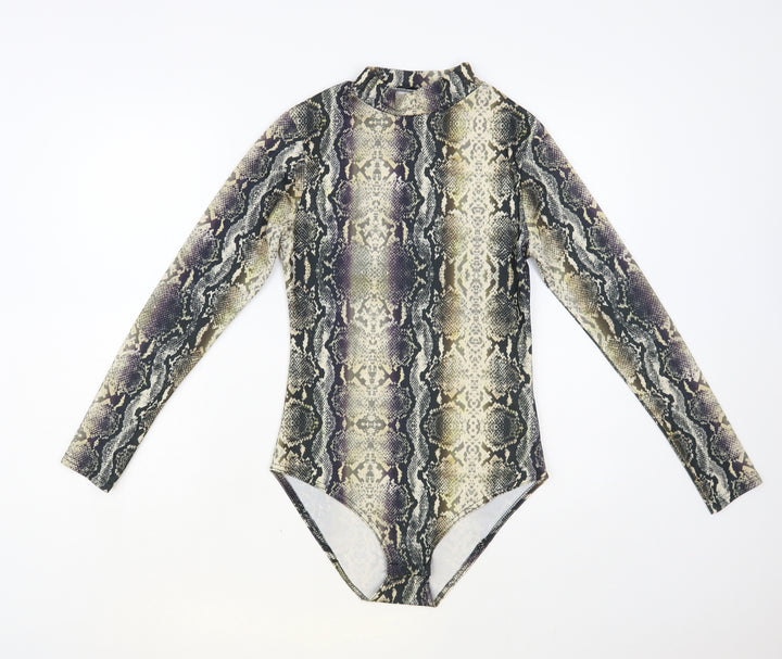 Quiz Womens Multicoloured Animal Print Polyester Bodysuit One-Piece Size 10 Snap - Snakeskin