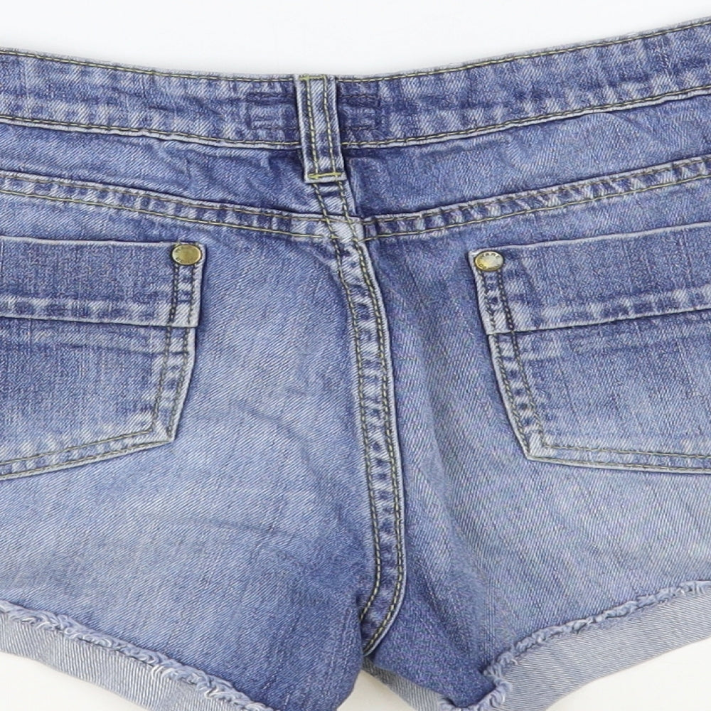 Warehouse Womens Blue Cotton Hot Pants Shorts Size 10 L3 in Regular Button - Distressed