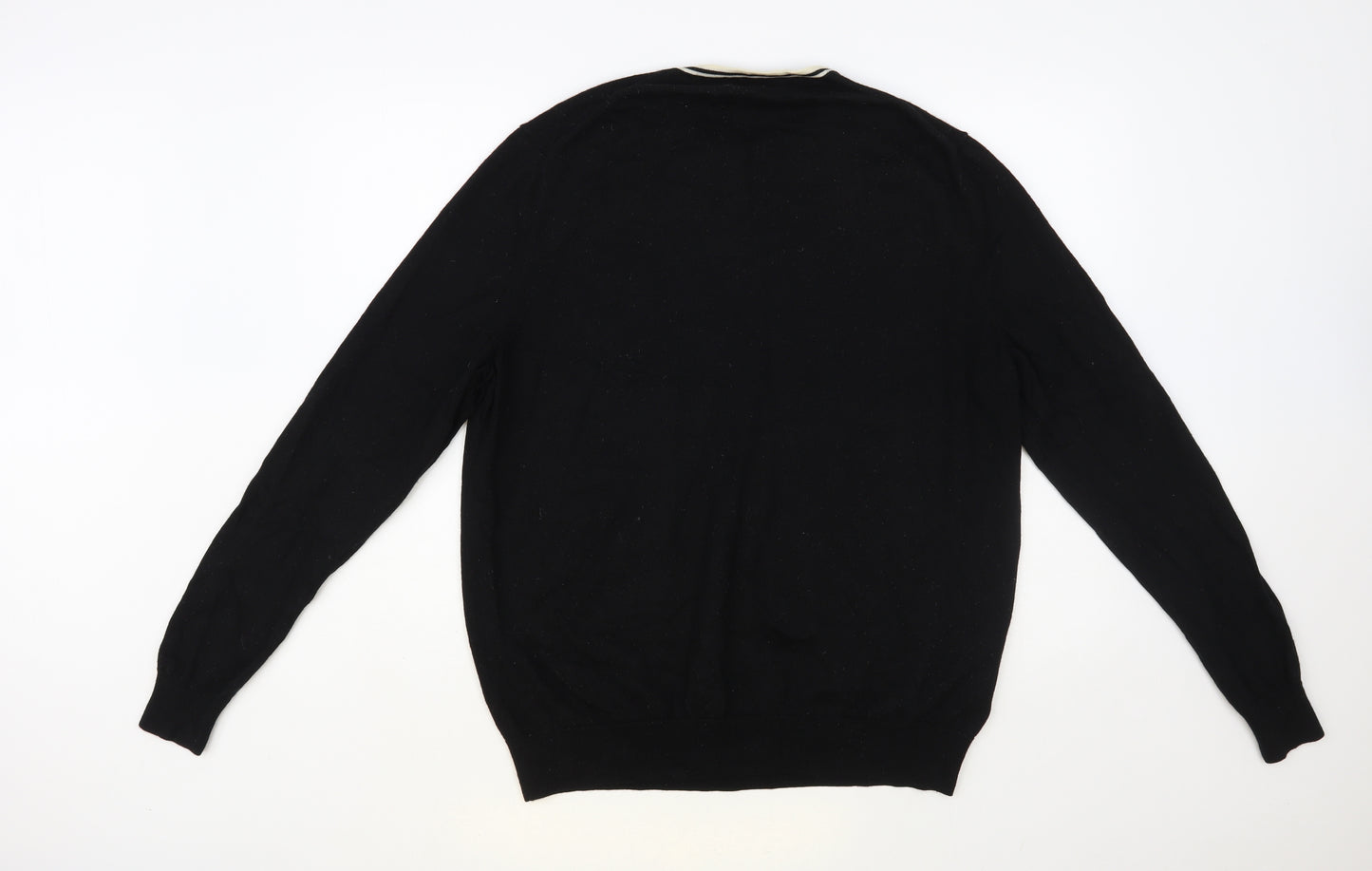 Fred Perry Mens Black Crew Neck Wool Pullover Jumper Size XL