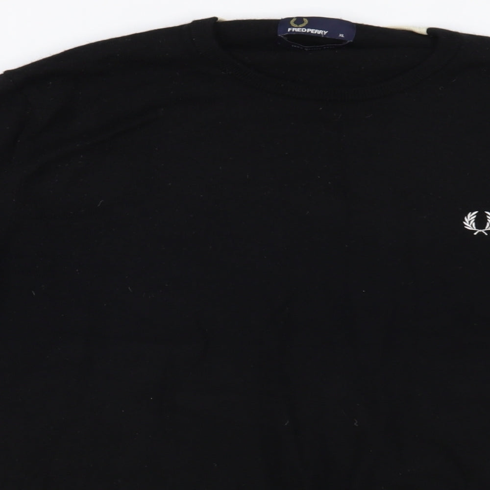 Fred Perry Mens Black Crew Neck Wool Pullover Jumper Size XL