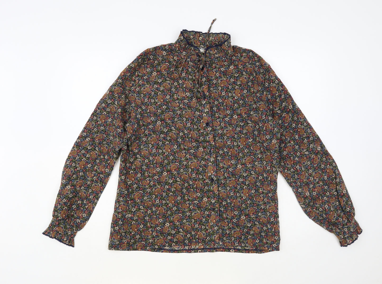 Dereta Womens Multicoloured Paisley Polyester Basic Button-Up Size 14 Collared