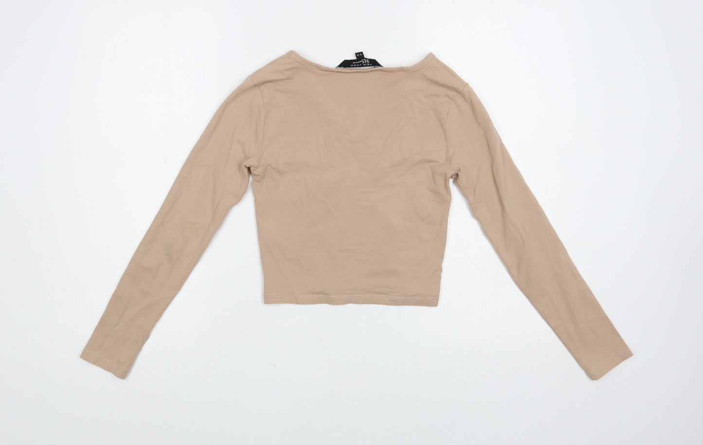 New Look Girls Beige Cotton Pullover T-Shirt Size 12-13 Years V-Neck Pullover - Ruched