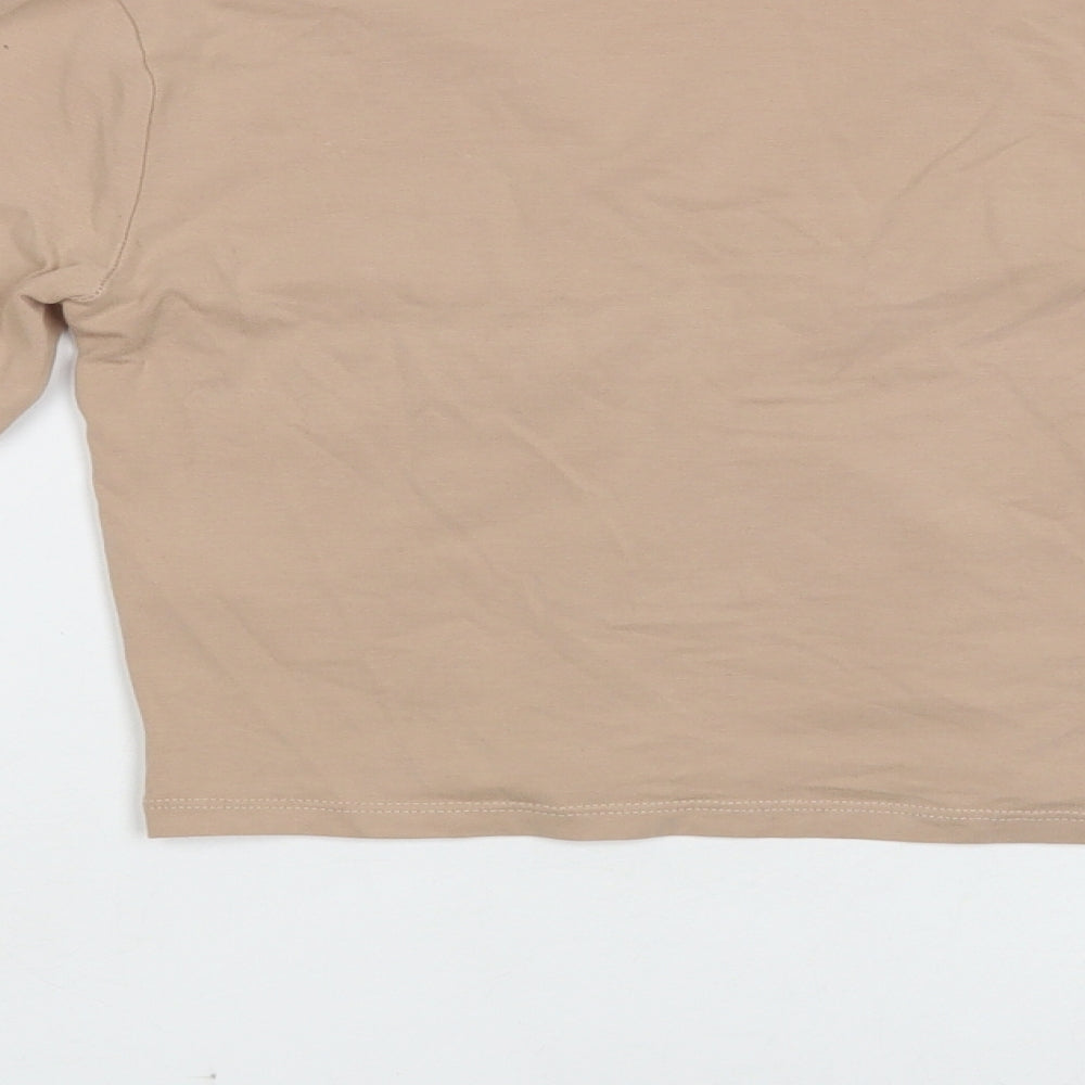 New Look Girls Beige Cotton Pullover T-Shirt Size 12-13 Years V-Neck Pullover - Ruched