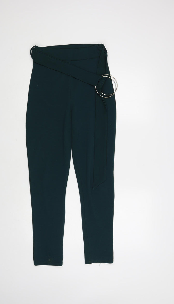 PRETTYLITTLETHING Womens Green Polyester Trousers Size 8 L27 in Regular Buckle