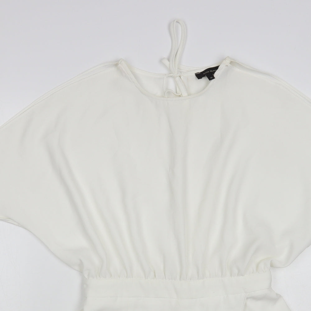 River Island Womens White Polyester Playsuit One-Piece Size 10 - Cold Shoulder