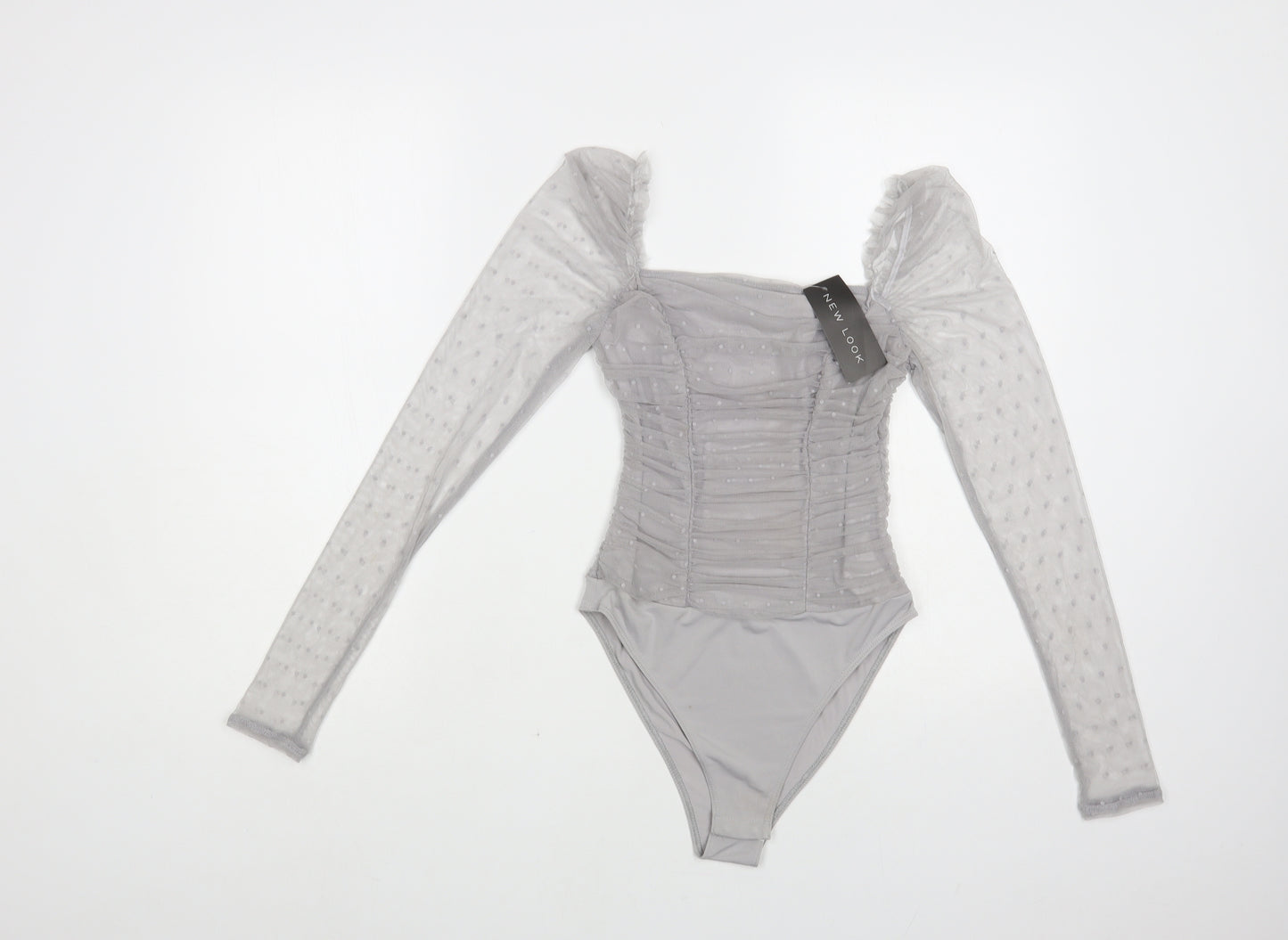 New Look Womens Grey Polka Dot Polyester Bodysuit One-Piece Size 8 Snap