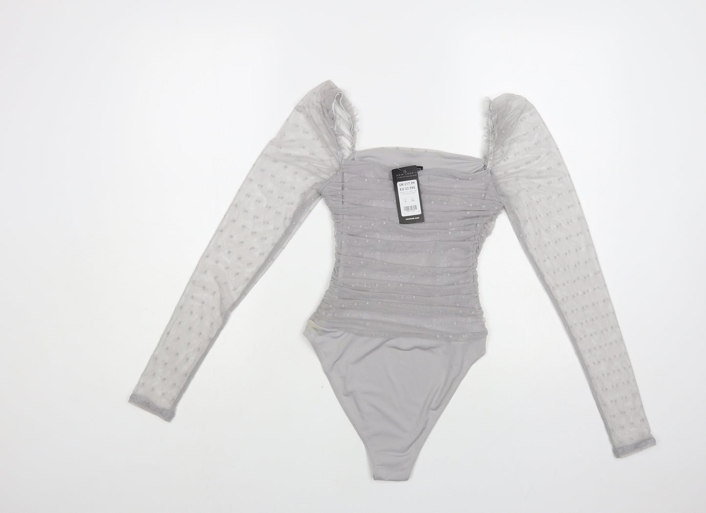New Look Womens Grey Polka Dot Polyester Bodysuit One-Piece Size 8 Snap