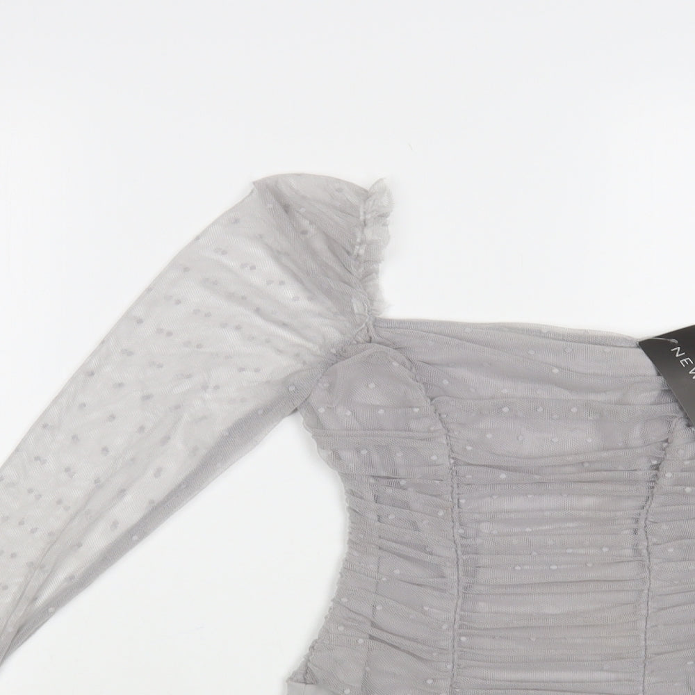 New Look Womens Grey Polka Dot Polyester Bodysuit One-Piece Size 8 Snap