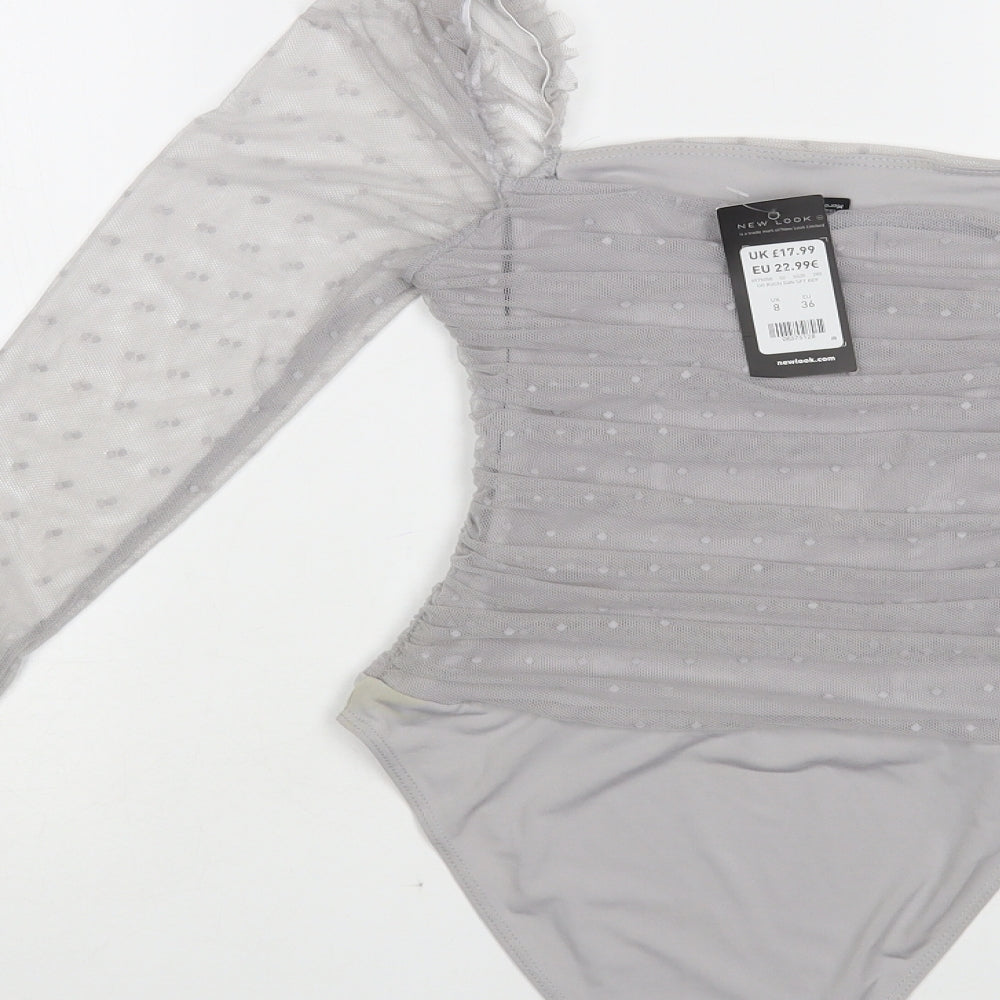 New Look Womens Grey Polka Dot Polyester Bodysuit One-Piece Size 8 Snap