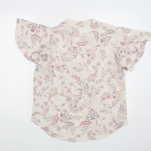 Preworn Womens Pink Floral Polyester Basic Blouse Size M V-Neck
