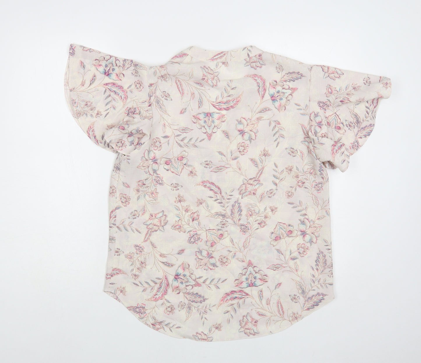 Preworn Womens Pink Floral Polyester Basic Blouse Size M V-Neck