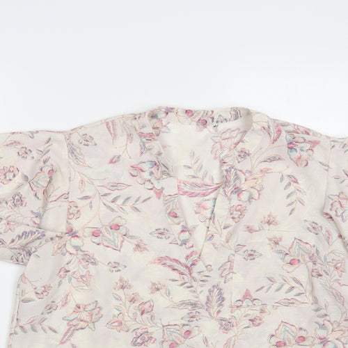Preworn Womens Pink Floral Polyester Basic Blouse Size M V-Neck