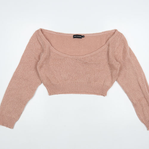 PRETTYLITTLETHING Womens Pink Boat Neck Acrylic Pullover Jumper Size S - Cropped