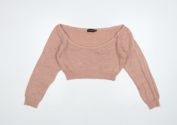 PRETTYLITTLETHING Womens Pink Boat Neck Acrylic Pullover Jumper Size S - Cropped