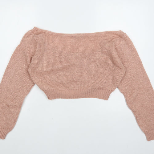 PRETTYLITTLETHING Womens Pink Boat Neck Acrylic Pullover Jumper Size S - Cropped
