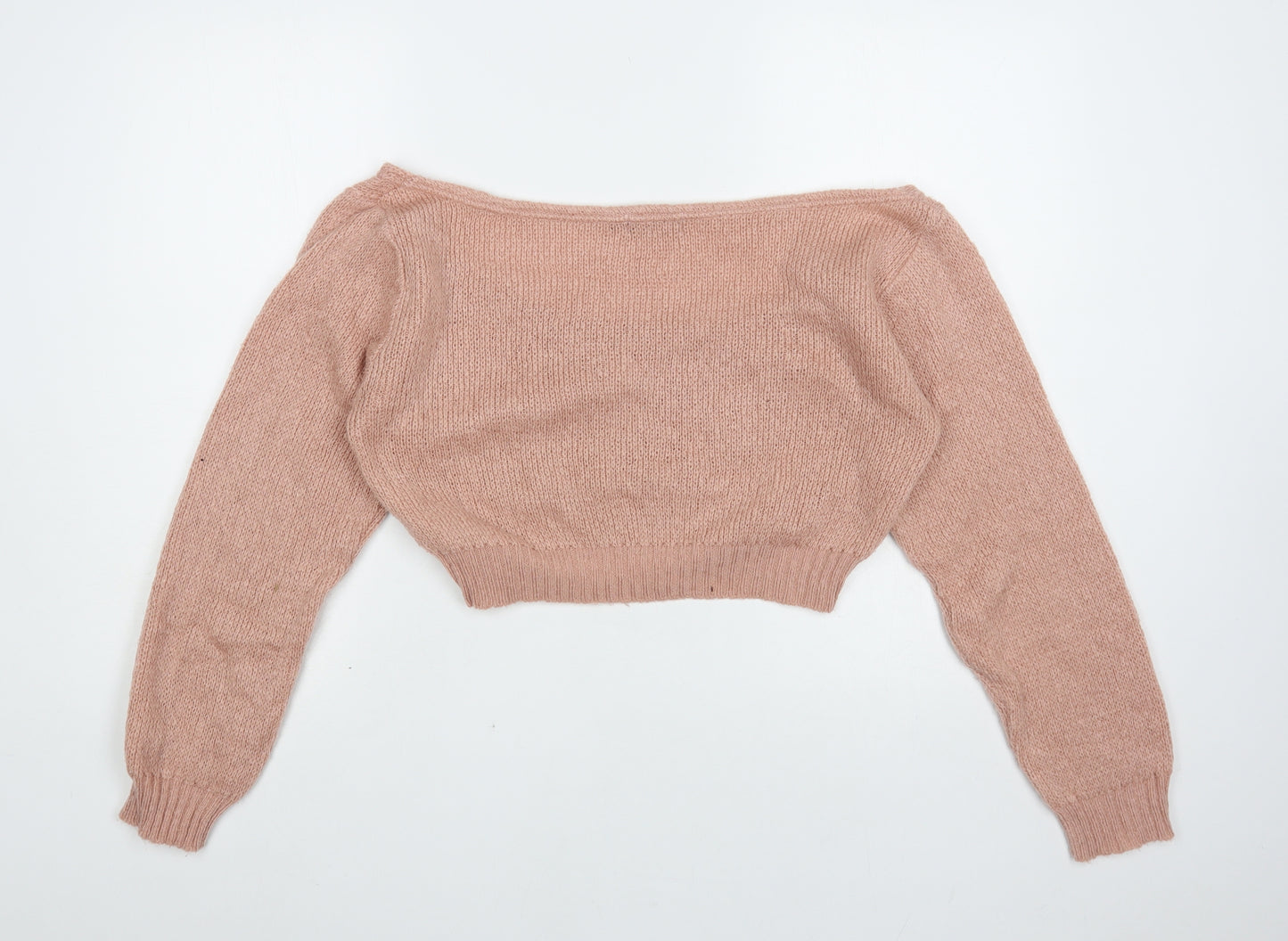 PRETTYLITTLETHING Womens Pink Boat Neck Acrylic Pullover Jumper Size S - Cropped