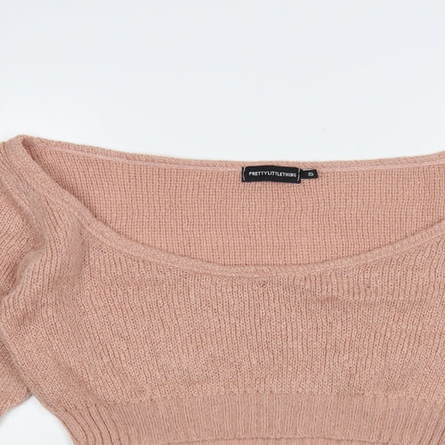 PRETTYLITTLETHING Womens Pink Boat Neck Acrylic Pullover Jumper Size S - Cropped