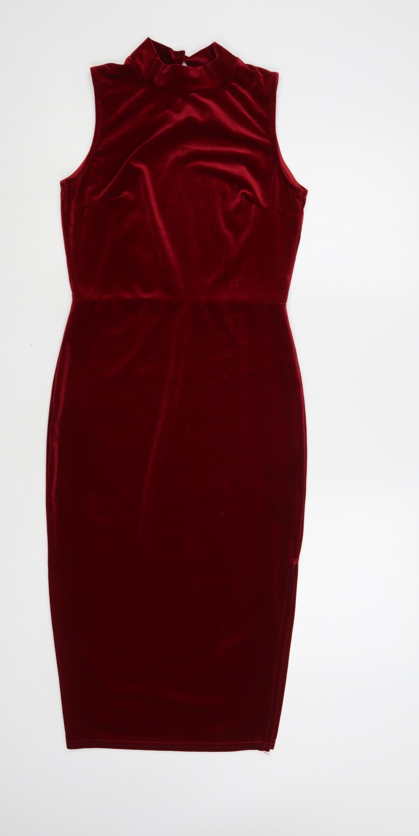 Boohoo Womens Red Polyester Pencil Dress Size 10 Mock Neck Button