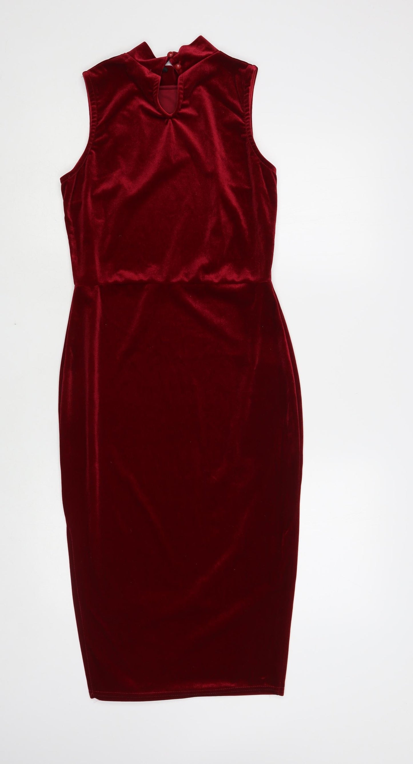 Boohoo Womens Red Polyester Pencil Dress Size 10 Mock Neck Button