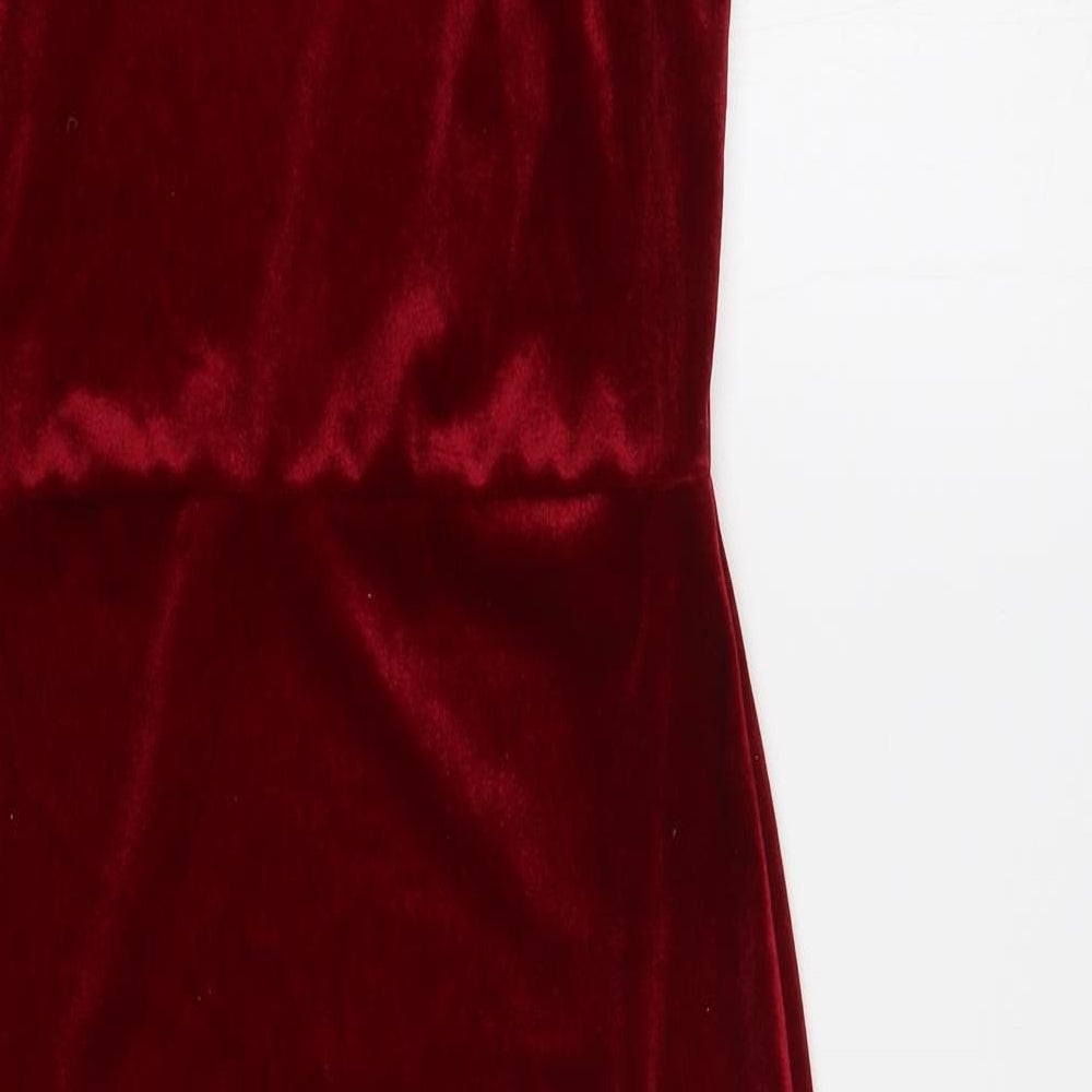 Boohoo Womens Red Polyester Pencil Dress Size 10 Mock Neck Button