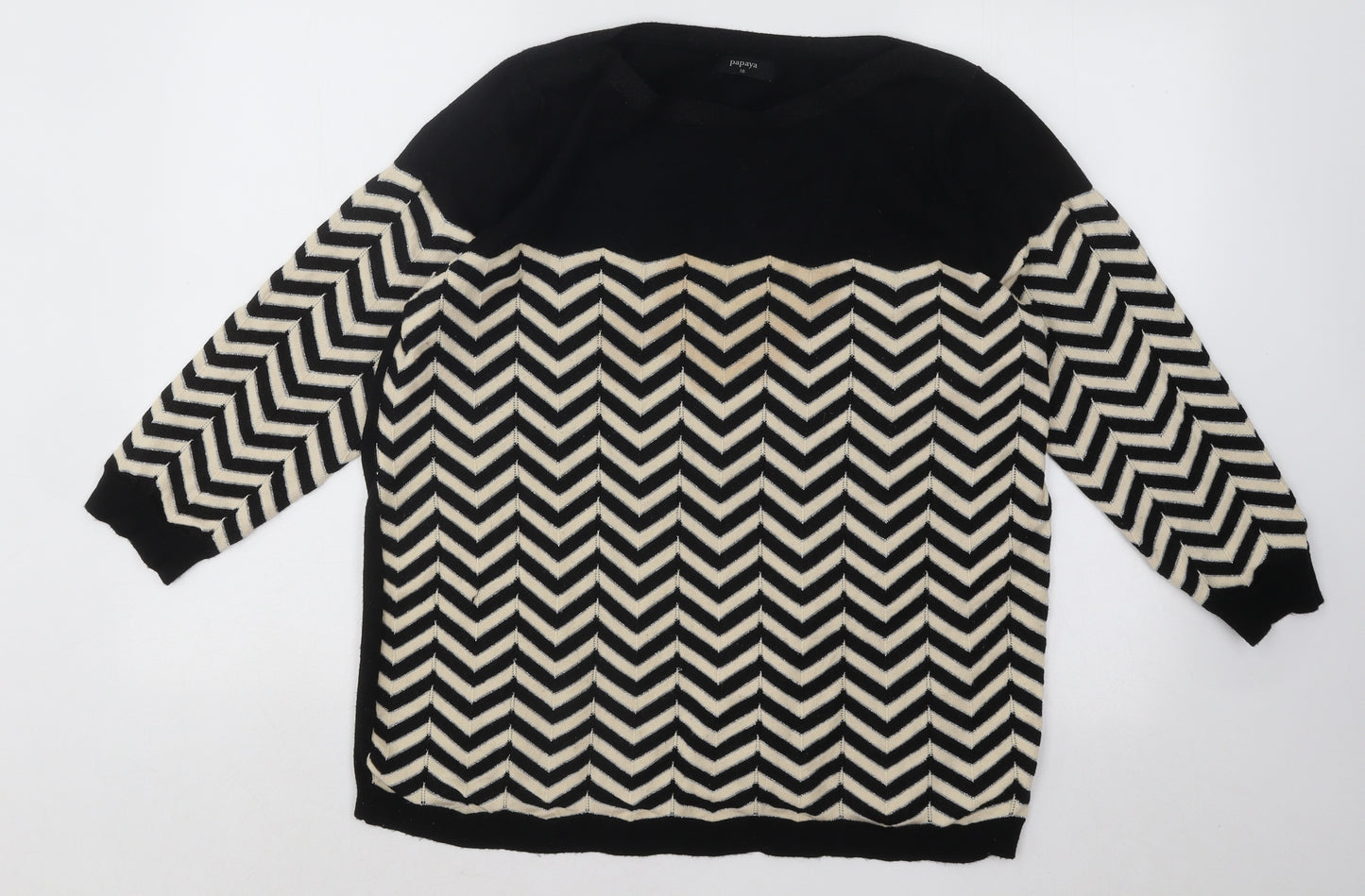 Papaya Womens Beige Round Neck Geometric Acrylic Pullover Jumper Size 18