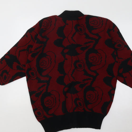 Preworn Womens Red Mock Neck Floral Acrylic Cardigan Jumper Size 2XL