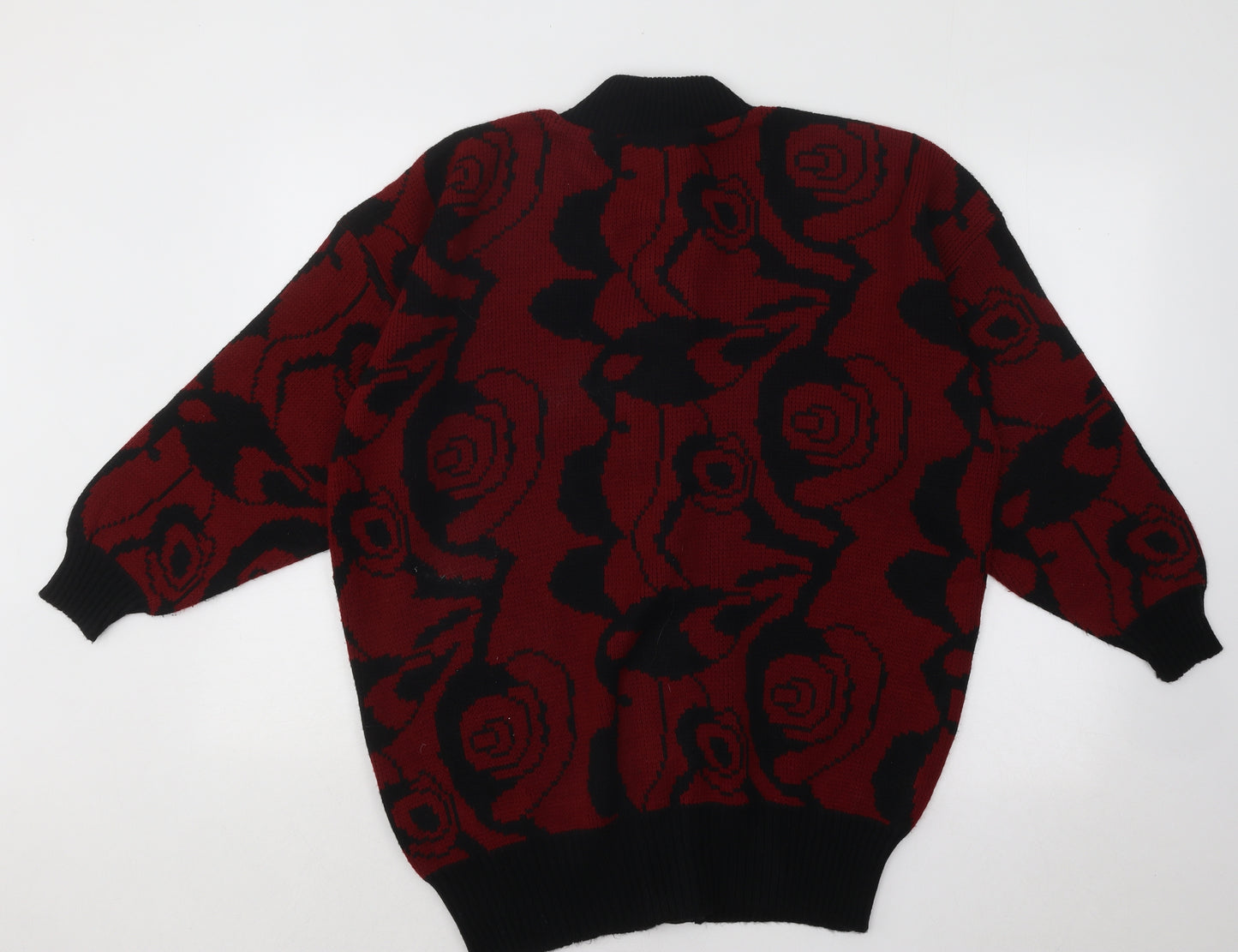 Preworn Womens Red Mock Neck Floral Acrylic Cardigan Jumper Size 2XL