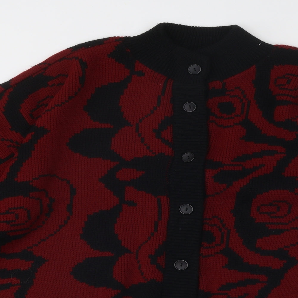 Preworn Womens Red Mock Neck Floral Acrylic Cardigan Jumper Size 2XL